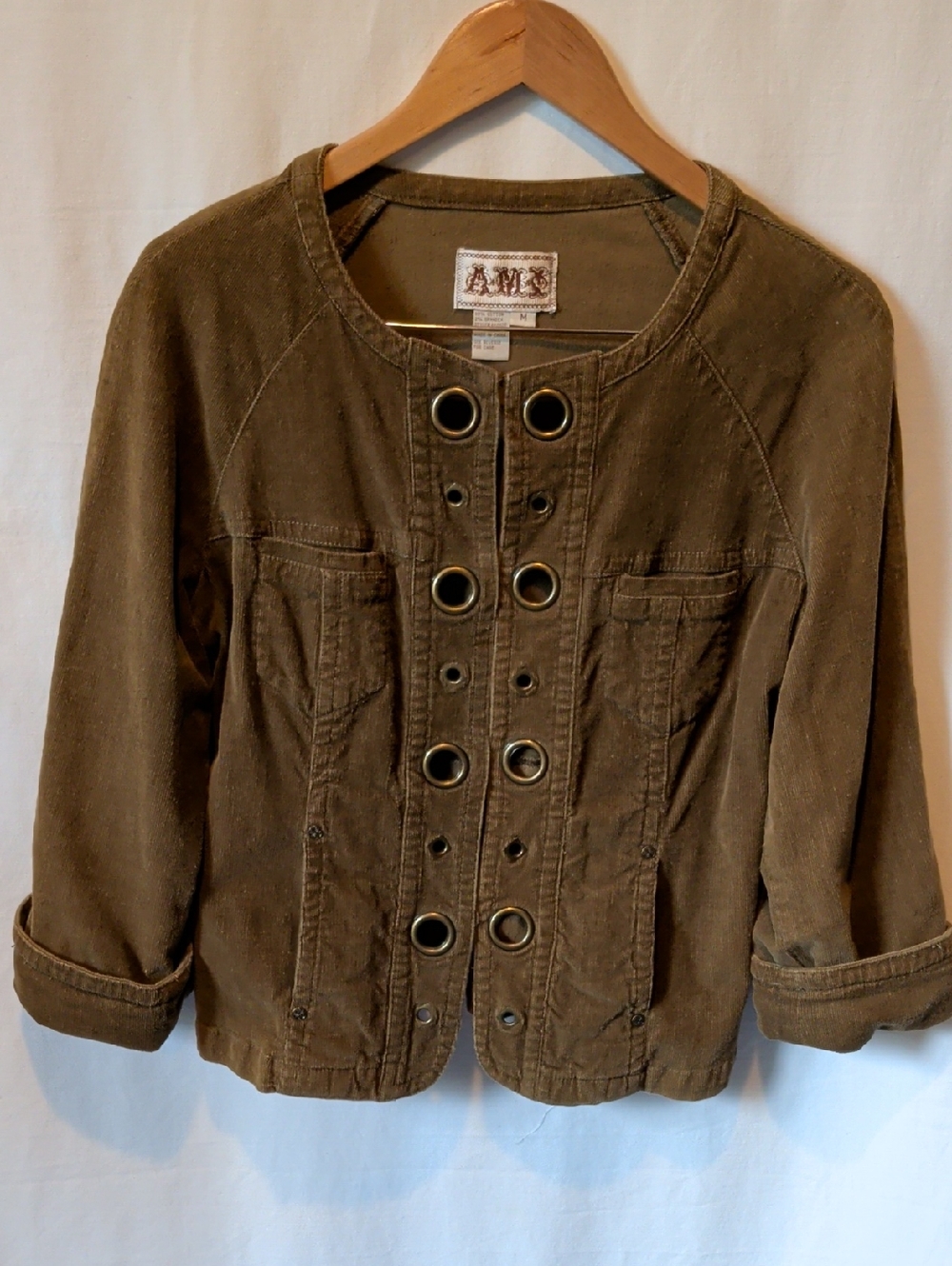 A.M.X Brown Women's Grommet Utility Corduroy Jacket